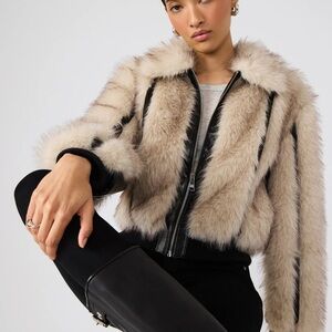 Steve Madden Faux Fur Teddy Jacket - Cream and Black